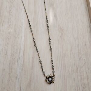 Vintage-Inspired Flower Crystal Pendant on Brass Chain in Floral Theme